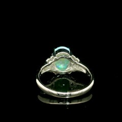 Solid Platinum 1.65ctw Oval Cabochon Fiery Opal w/ Diamond Sides Classic Ring