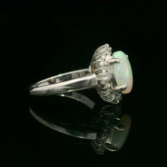 Solid Platinum 1.66ctw Oval Cabochon Cut Opal w/ Diamond Halo Classic Ring