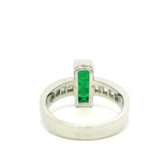 Solid Platinum 1.80ctw Long Rectangular Emerald w/ Carre Cut Diamond Sides Ring