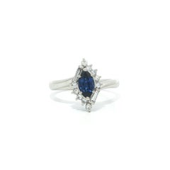 Solid Platinum 1ctw Marquise Sapphire Baguette & Round Diamond Frame Ring