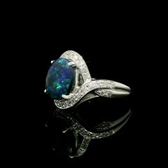 Solid Platinum 2.69ctw GIA Black Opal w/ Twisted Shoulder Diamond Halo Ring