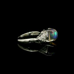 Solid Platinum 2.8ctw Oval Cabochon Opal & Diamond Sides Classic Ring