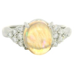Solid Platinum 2.8ctw Oval Cabochon Opal & Diamond Sides Classic Ring