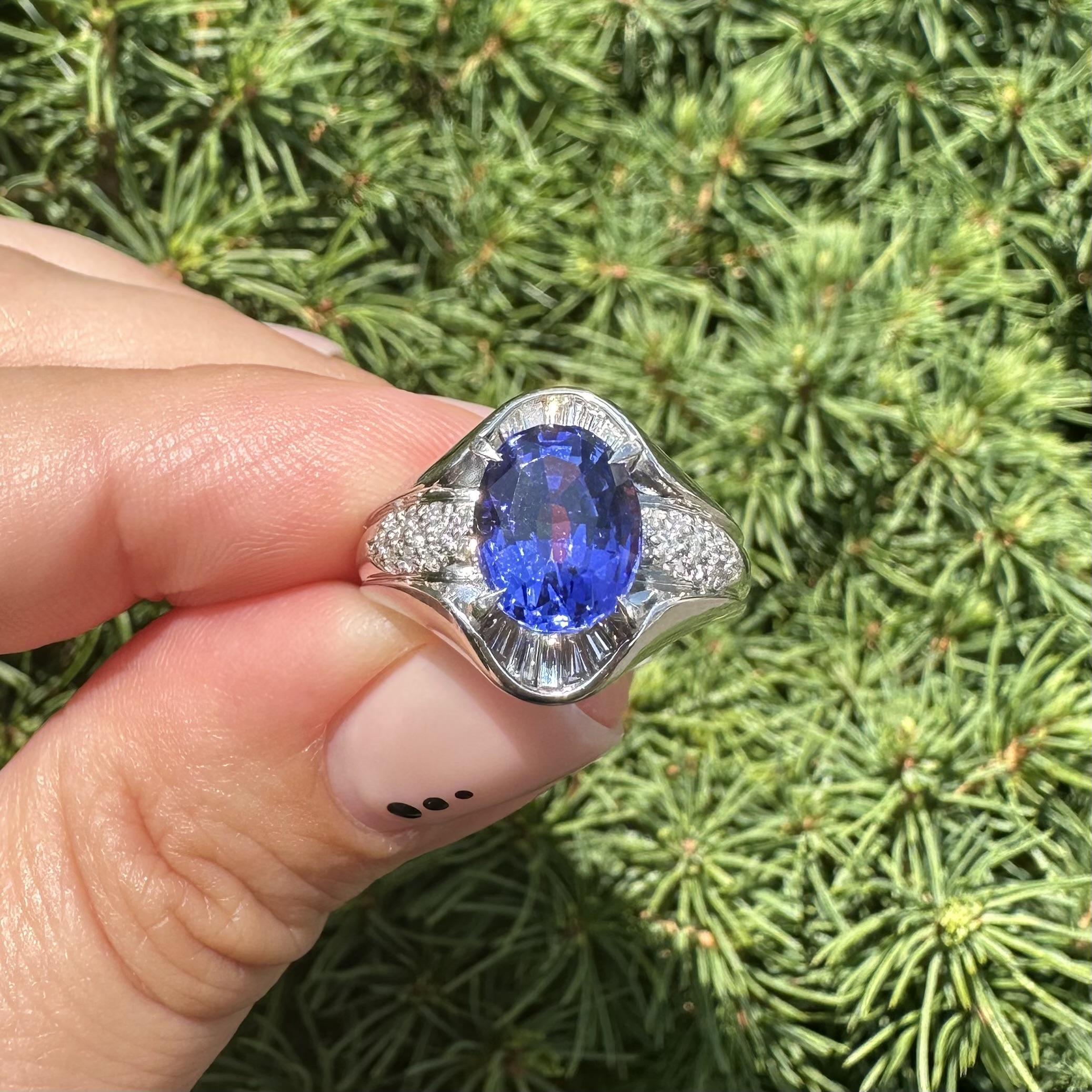 Anello Made Solid in platino con tanzanite ovale blu violetta e diamante da 2,99 ct. in vendita 7