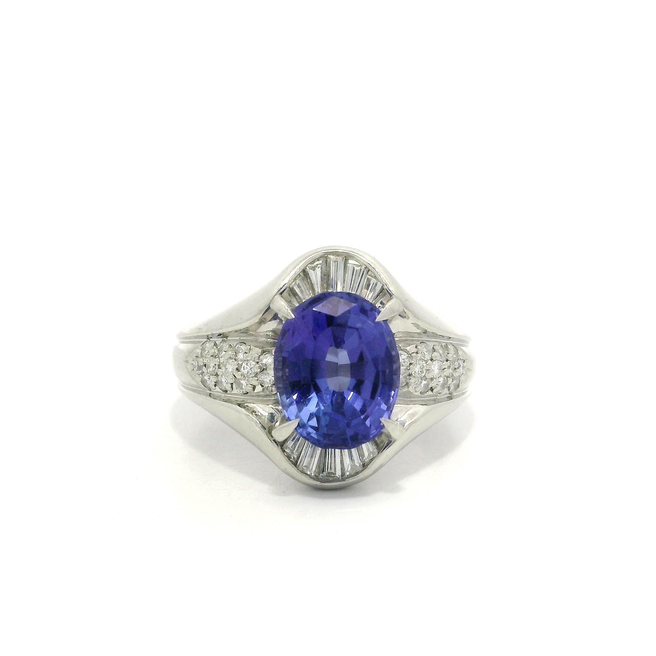 Anello Made Solid in platino con tanzanite ovale blu violetta e diamante da 2,99 ct. in vendita 9