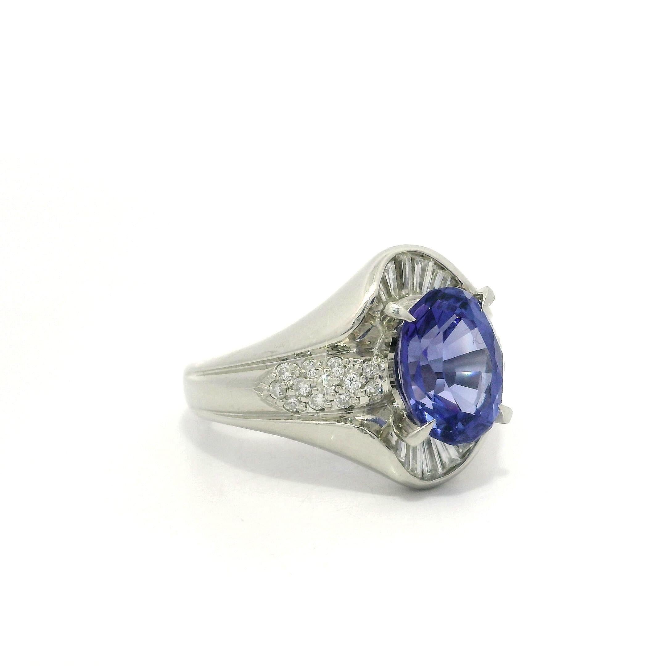 Anello Made Solid in platino con tanzanite ovale blu violetta e diamante da 2,99 ct. in vendita 10