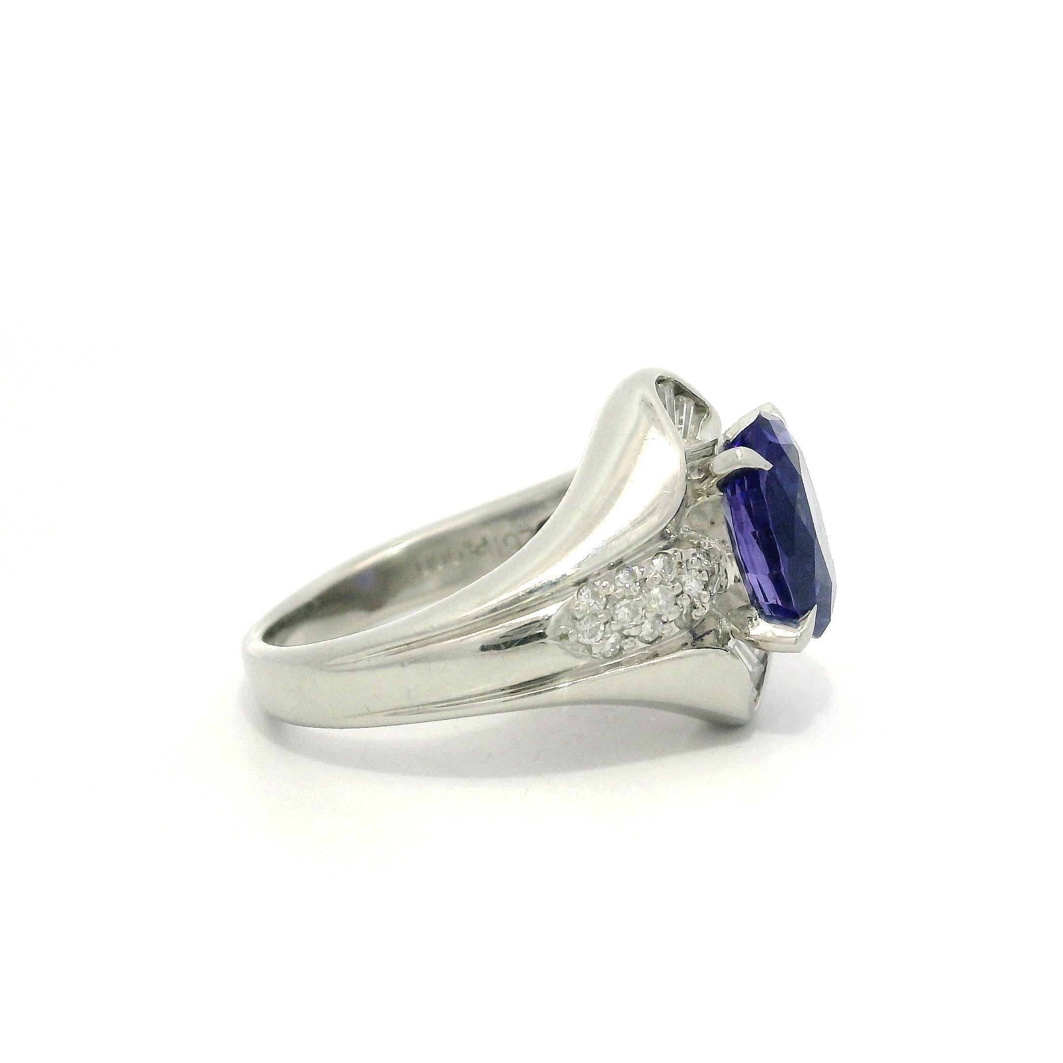 Anello Made Solid in platino con tanzanite ovale blu violetta e diamante da 2,99 ct. in vendita 2
