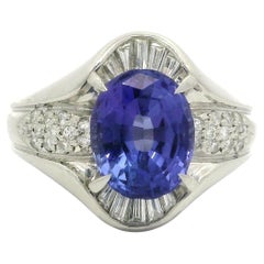 Bague en platine massif 2.99ctw Oval Violet Blue Tanzanite w/ Diamond Well Made