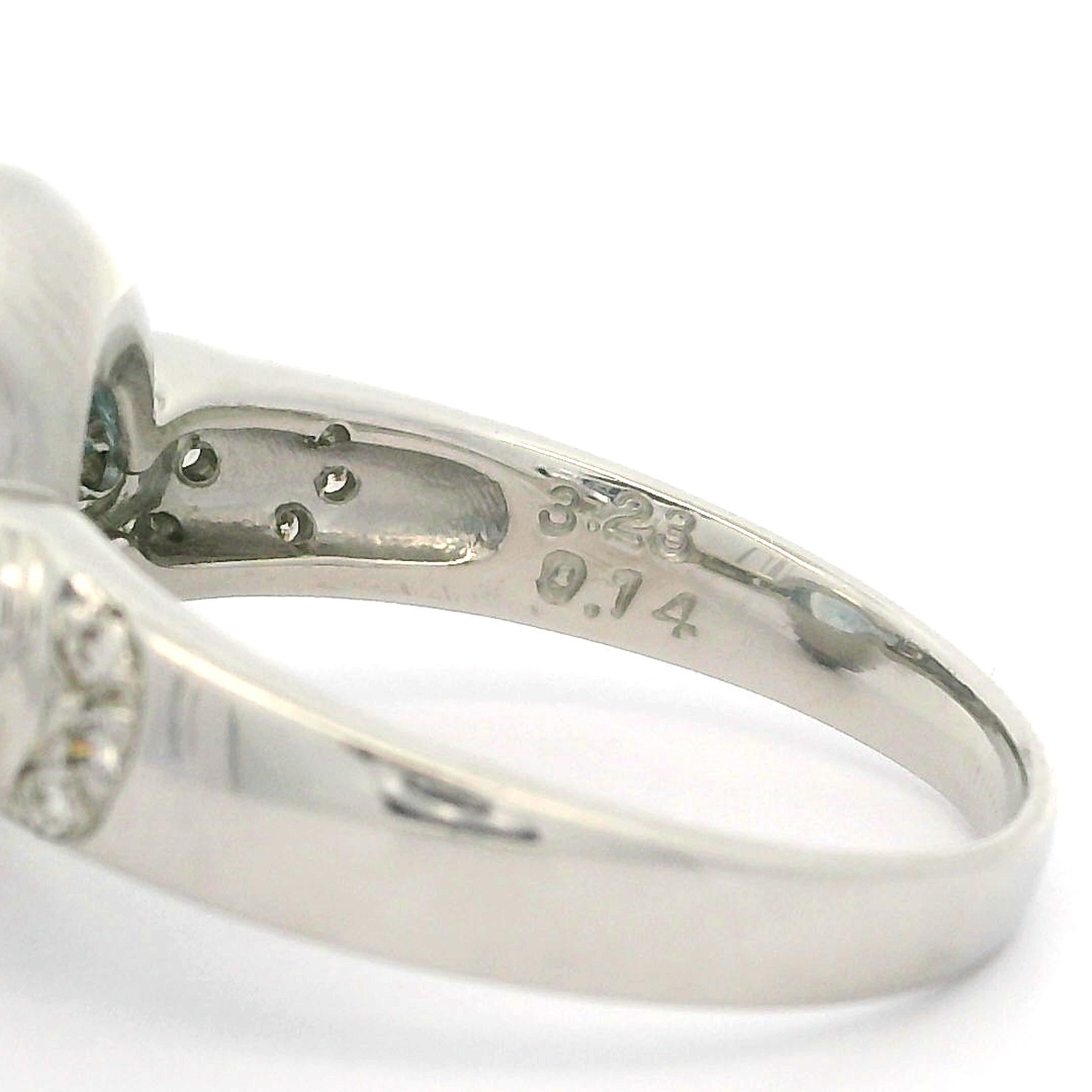 Solid Platinum 3.37ctw Cushion Aquamarine & Diamond Sides Cocktail Ring For Sale 6