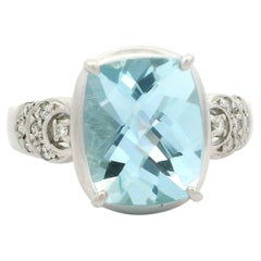 Solid Platinum 3.37ctw Cushion Aquamarine & Diamond Sides Cocktail Ring