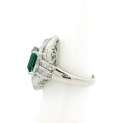 Solid Platinum 3.92ctw Rectangular Green Tourmaline & Baguette Diamond Ring