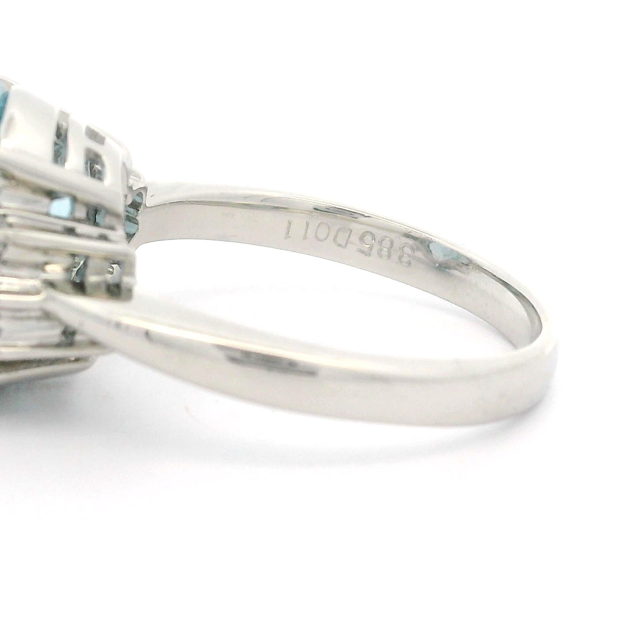 Anello in platino massiccio con acquamarina taglio ovale e diamante rotondo da 3,96 carati in stile classico in vendita 4