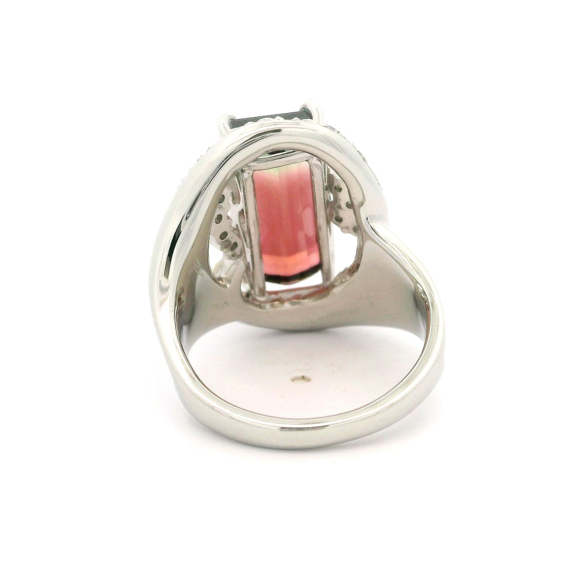 Solid Platin 5,7 Karat Smaragdschliff Wassermelon-Turmalin mit Diamant Chunky-Ring im Angebot 6