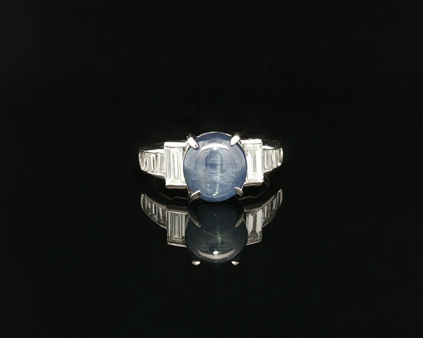 Solide Platin 6,60ctw Blue Star Saphir große Baguette Diamanten Band Ring im Angebot 11