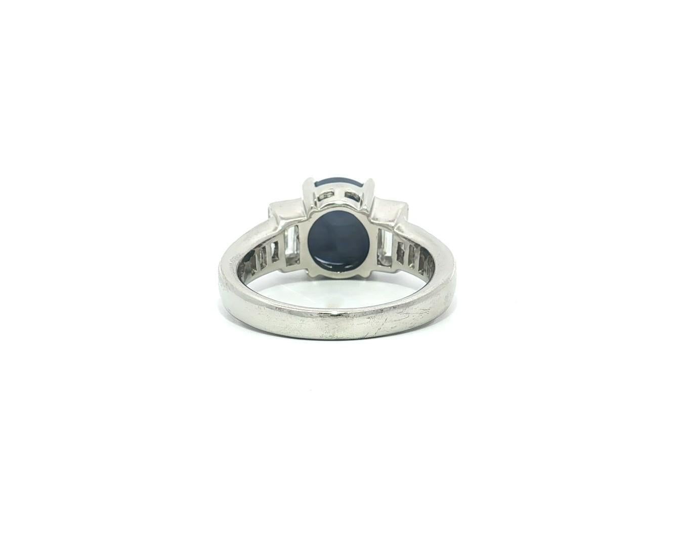 Solide Platin 6,60ctw Blue Star Saphir große Baguette Diamanten Band Ring (Cabochon) im Angebot