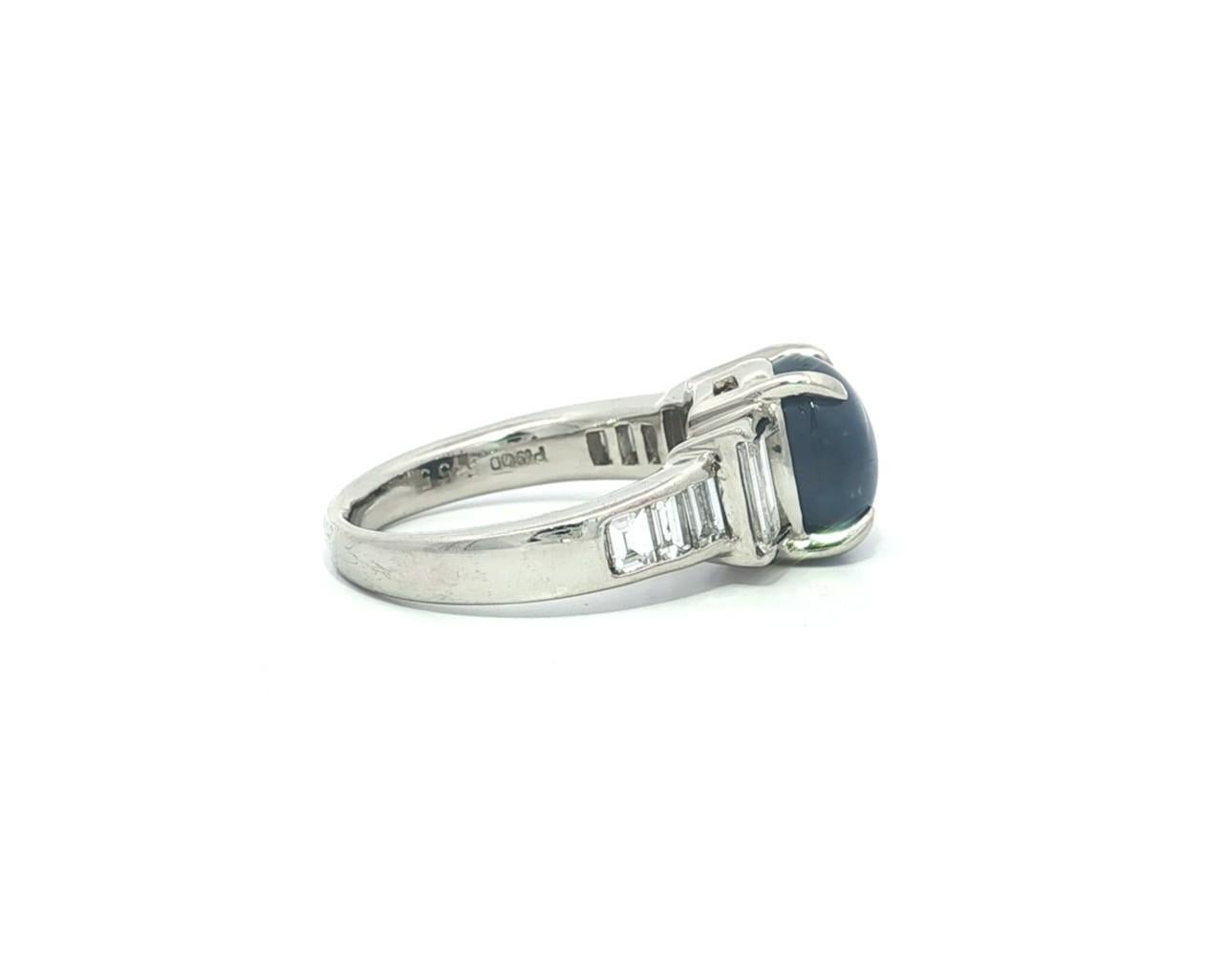 Solide Platin 6,60ctw Blue Star Saphir große Baguette Diamanten Band Ring im Zustand „Hervorragend“ im Angebot in Montclair, NJ