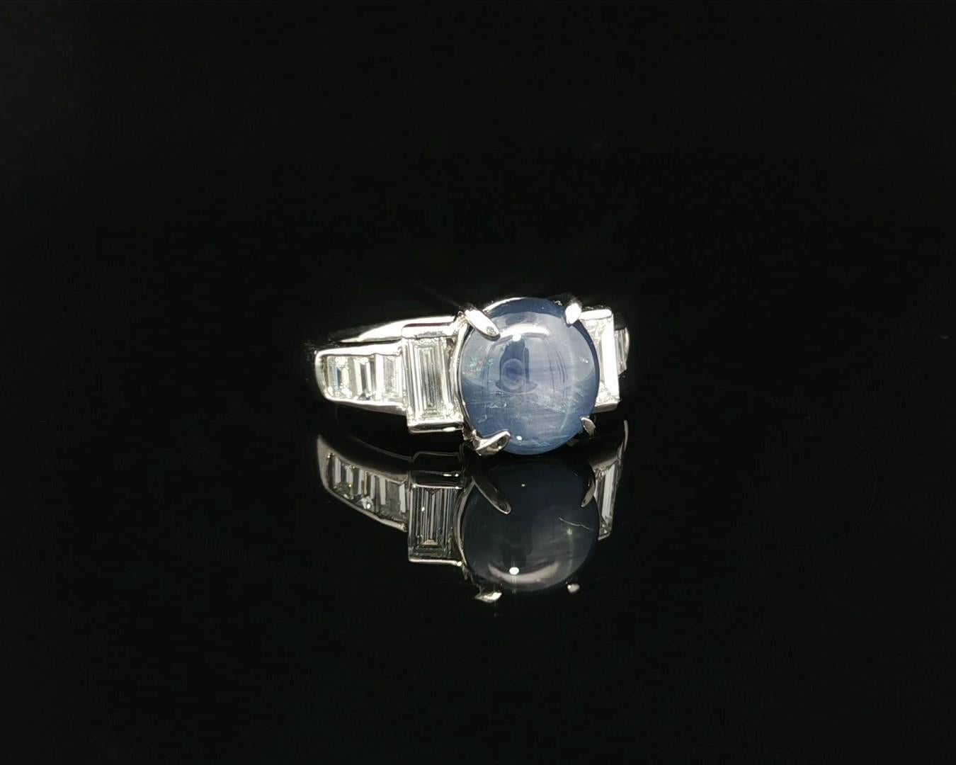 Solide Platin 6,60ctw Blue Star Saphir große Baguette Diamanten Band Ring Damen im Angebot