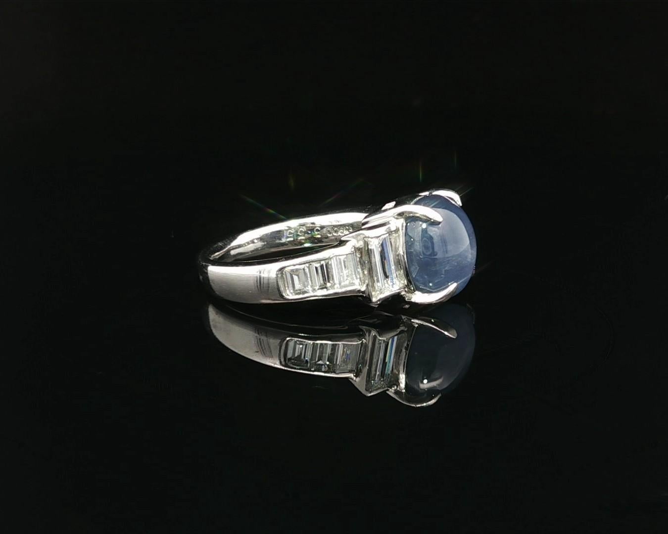 Solide Platin 6,60ctw Blue Star Saphir große Baguette Diamanten Band Ring im Angebot 1