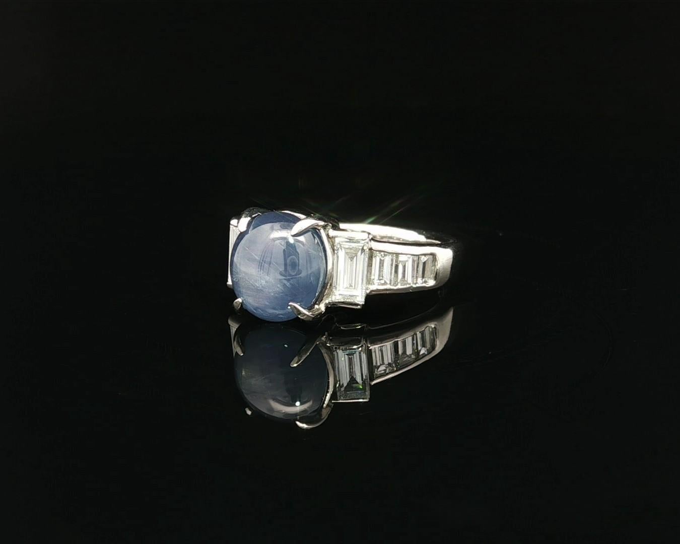 Solide Platin 6,60ctw Blue Star Saphir große Baguette Diamanten Band Ring im Angebot 2