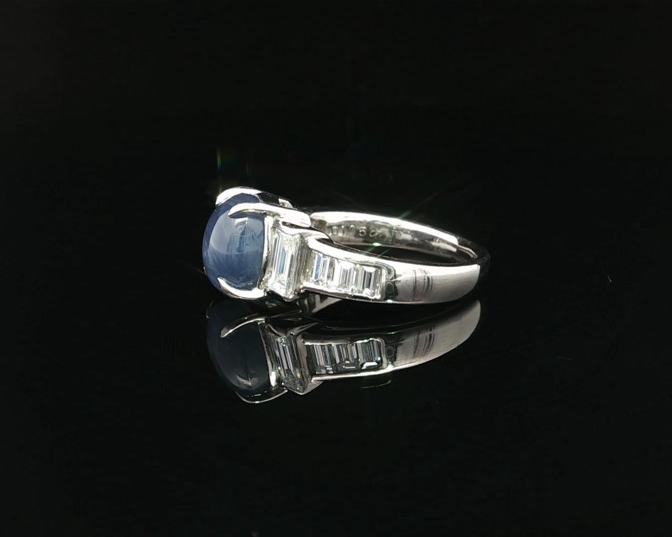 Solide Platin 6,60ctw Blue Star Saphir große Baguette Diamanten Band Ring im Angebot 3