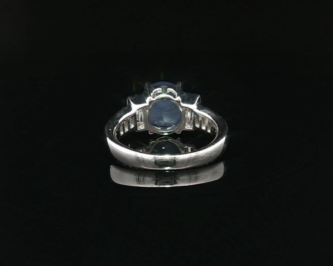 Solide Platin 6,60ctw Blue Star Saphir große Baguette Diamanten Band Ring im Angebot 4