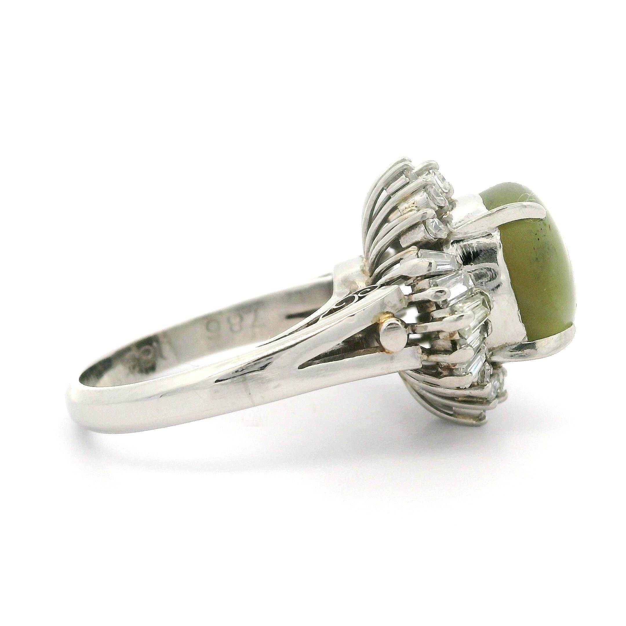 Women's Solid Platinum 8.69ctw Cabochon Cat's Eye & Diamond Ballerina Cocktail Ring For Sale