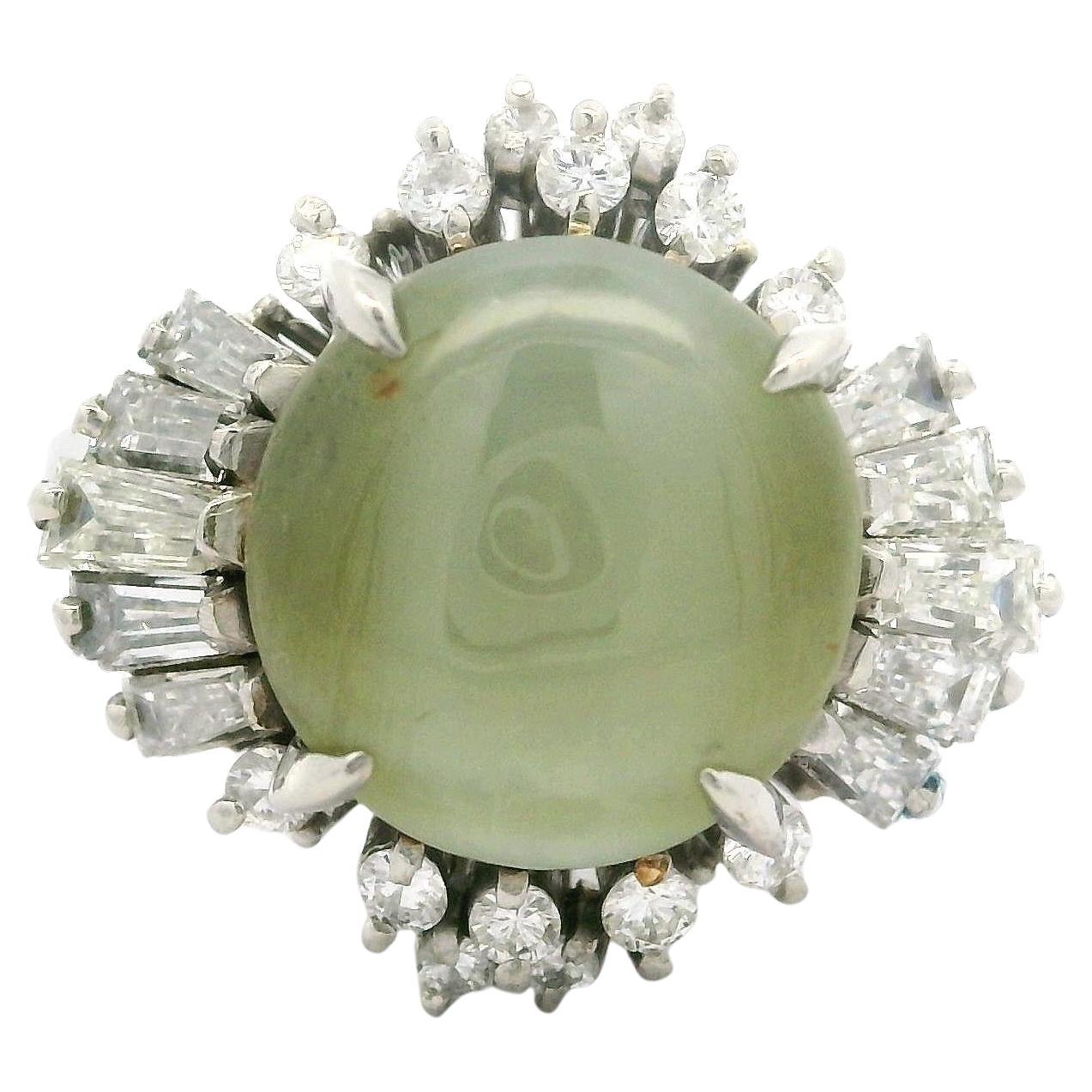 Solid Platinum 8.69ctw Cabochon Cat's Eye & Diamond Ballerina Cocktail Ring