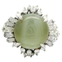 Solid Platinum 8.69ctw Cabochon Cat's Eye & Diamond Ballerina Cocktail Ring