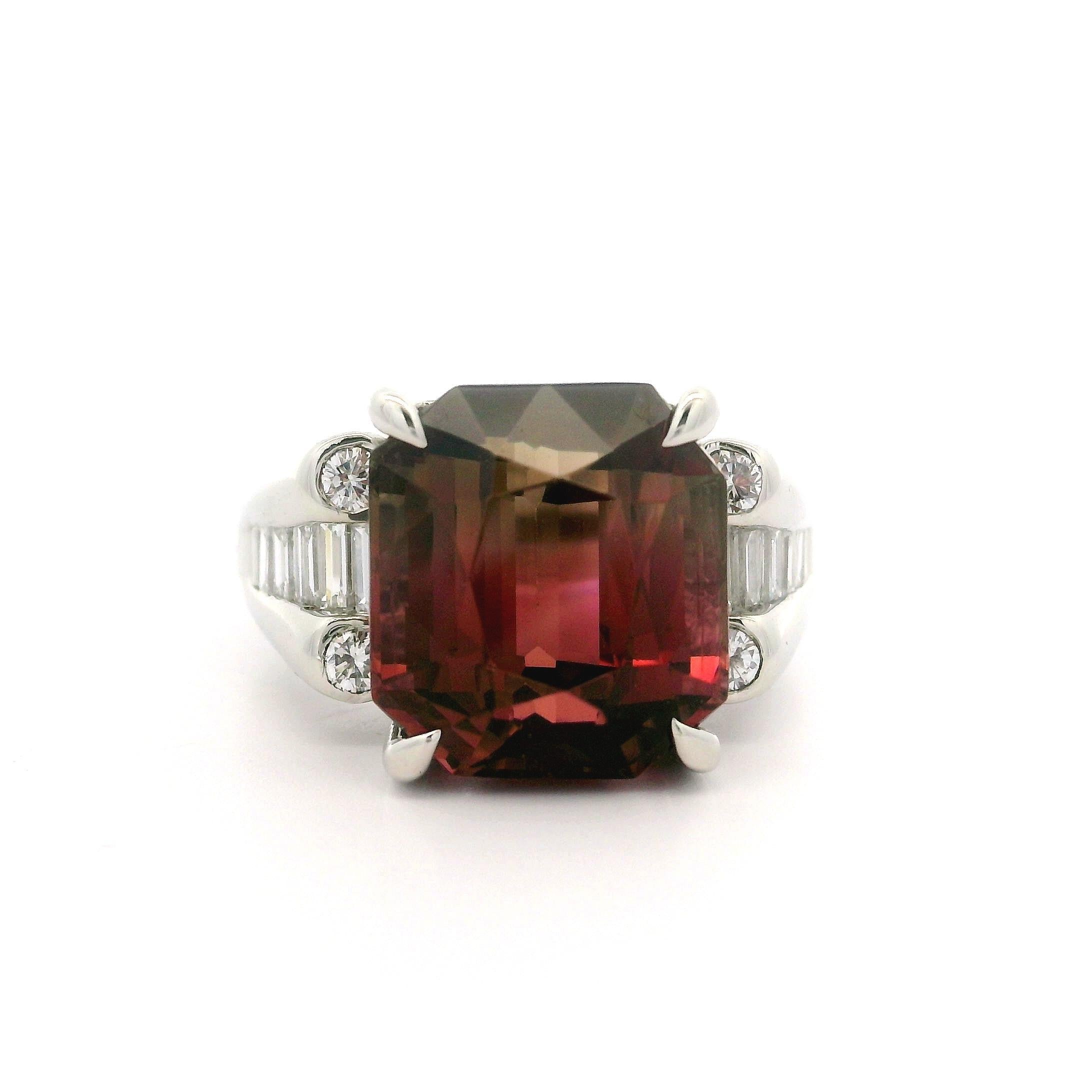 Solid Platinum 8.77ctw Bi-Color Tourmaline & Diamond Heavy Well Made Ring