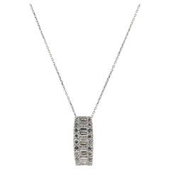 Solid Platinum 900 Baguette & Round Cut Natural Diamond Pendant Necklace