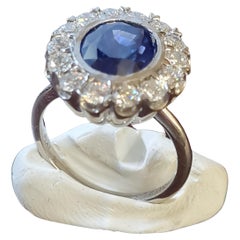 Solid Platinum and Diamond Sapphire Ring