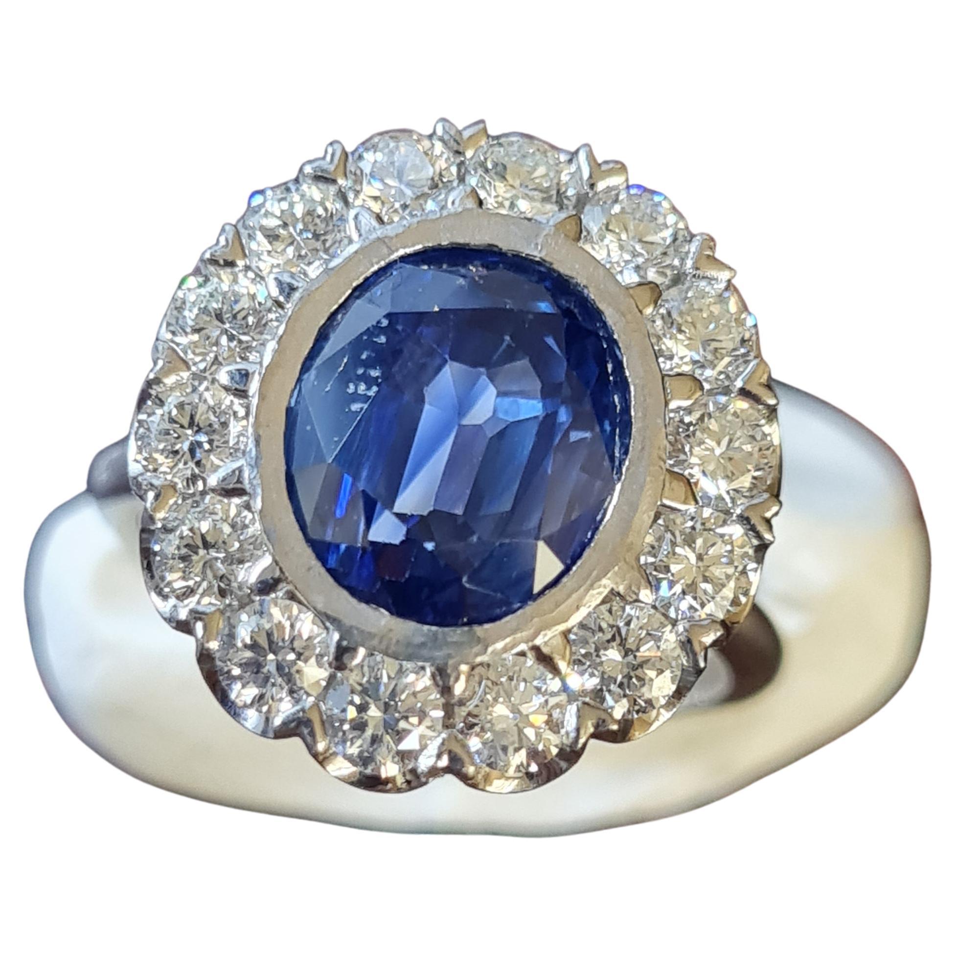 Solid Platinum and Diamond Sapphire Ring