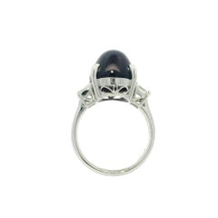 Solid Platinum GIA 15.68ctw Oval Vivid Purple Star Sapphire & Diamond Sides Ring