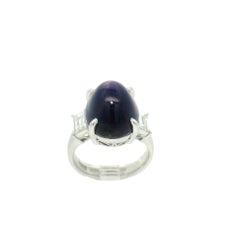 Solid Platinum GIA 15.68ctw Oval Vivid Purple Star Sapphire & Diamond Sides Ring