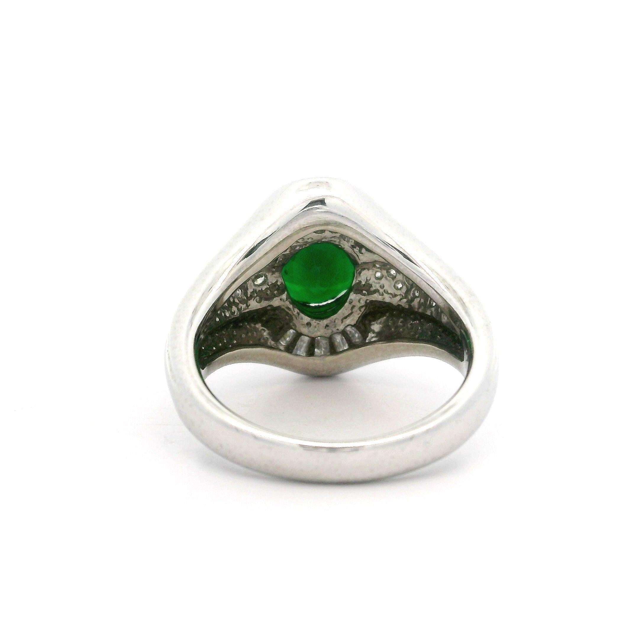 Bague jonc en platine massif certifiée GIA avec tsavorite vert profond et diamant baguette de 2,51 carats Pour femmes en vente