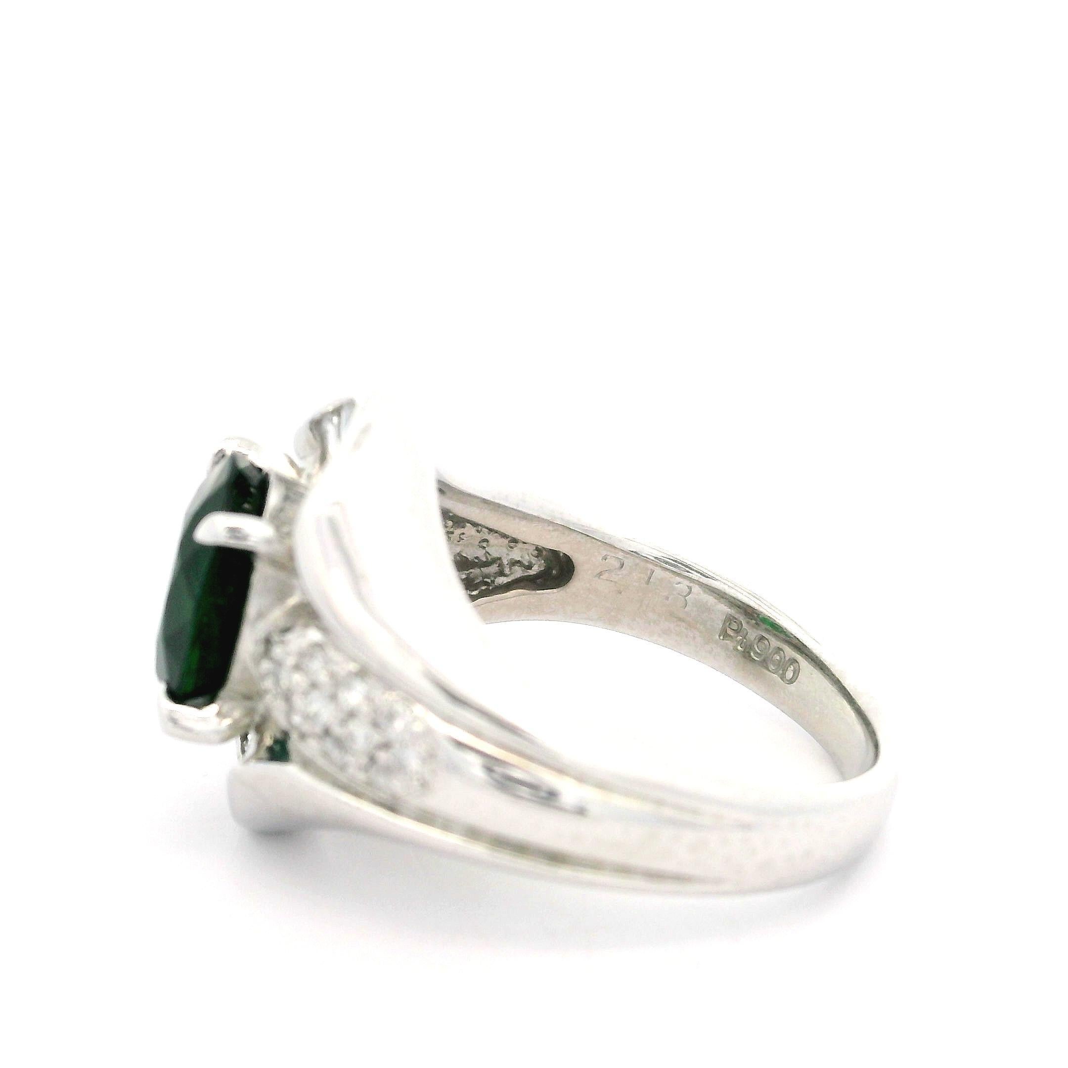 Bague jonc en platine massif certifiée GIA avec tsavorite vert profond et diamant baguette de 2,51 carats en vente 3