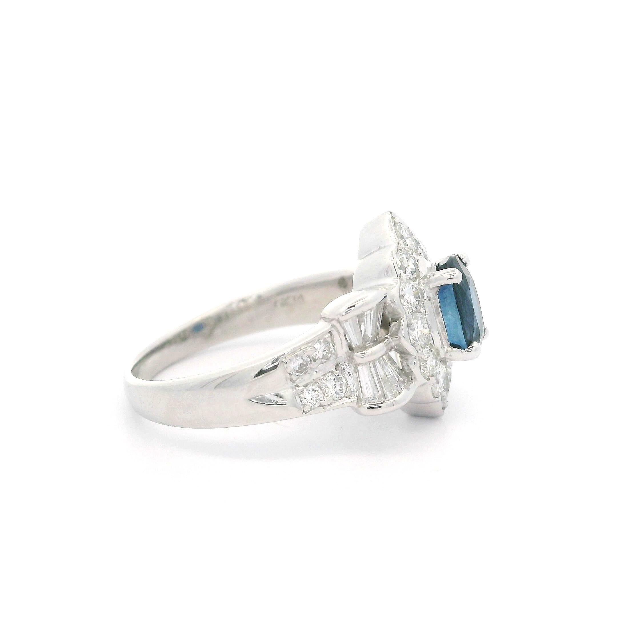 Solid Platinum GIA 2.52ctw Royal Blue Sapphire & Diamond Cocktail Ring For Sale 5