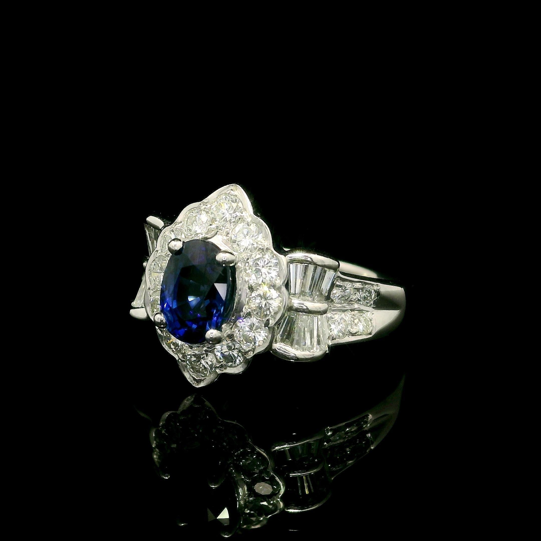 Oval Cut Solid Platinum GIA 2.52ctw Royal Blue Sapphire & Diamond Cocktail Ring For Sale
