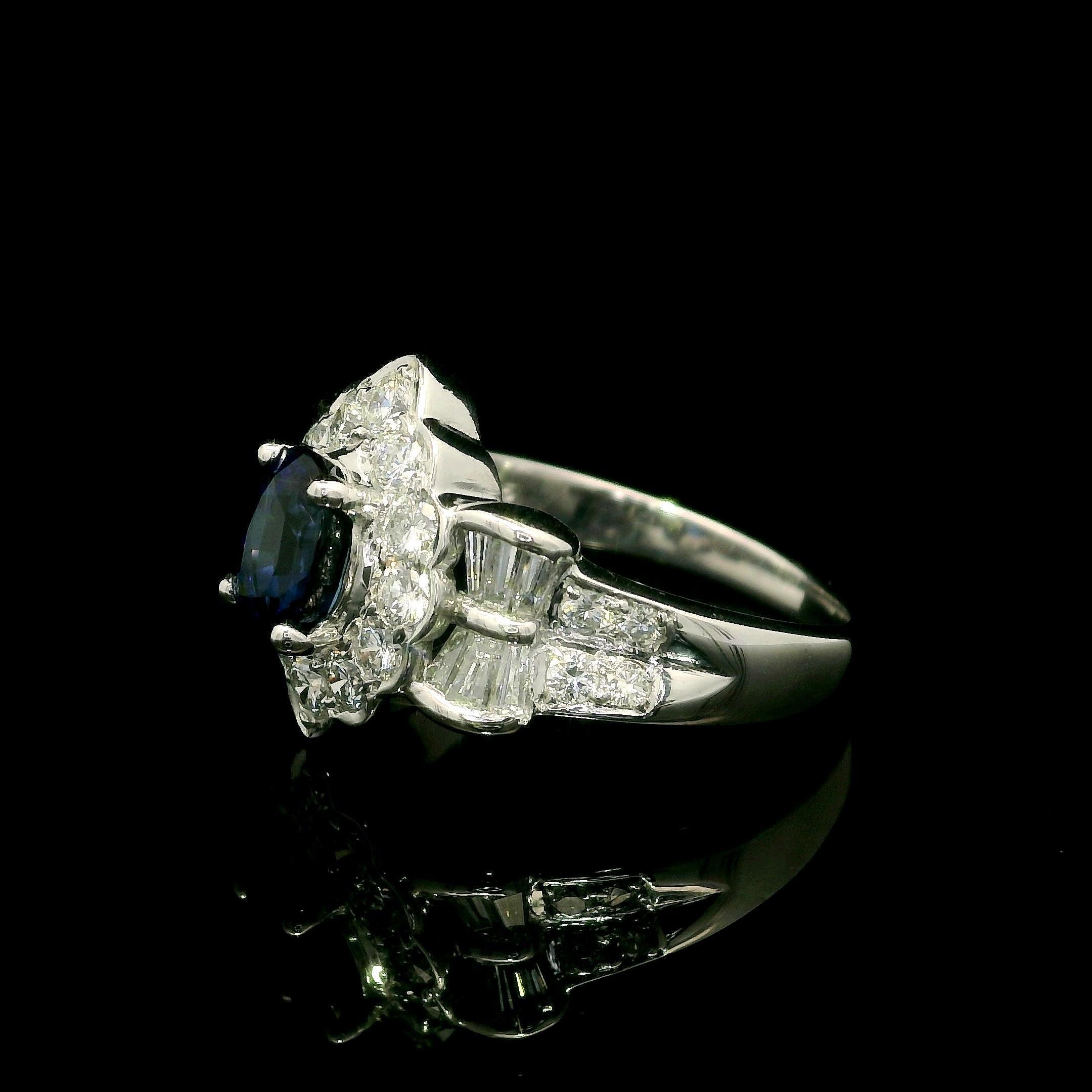 Solid Platinum GIA 2.52ctw Royal Blue Sapphire & Diamond Cocktail Ring In Excellent Condition For Sale In Montclair, NJ
