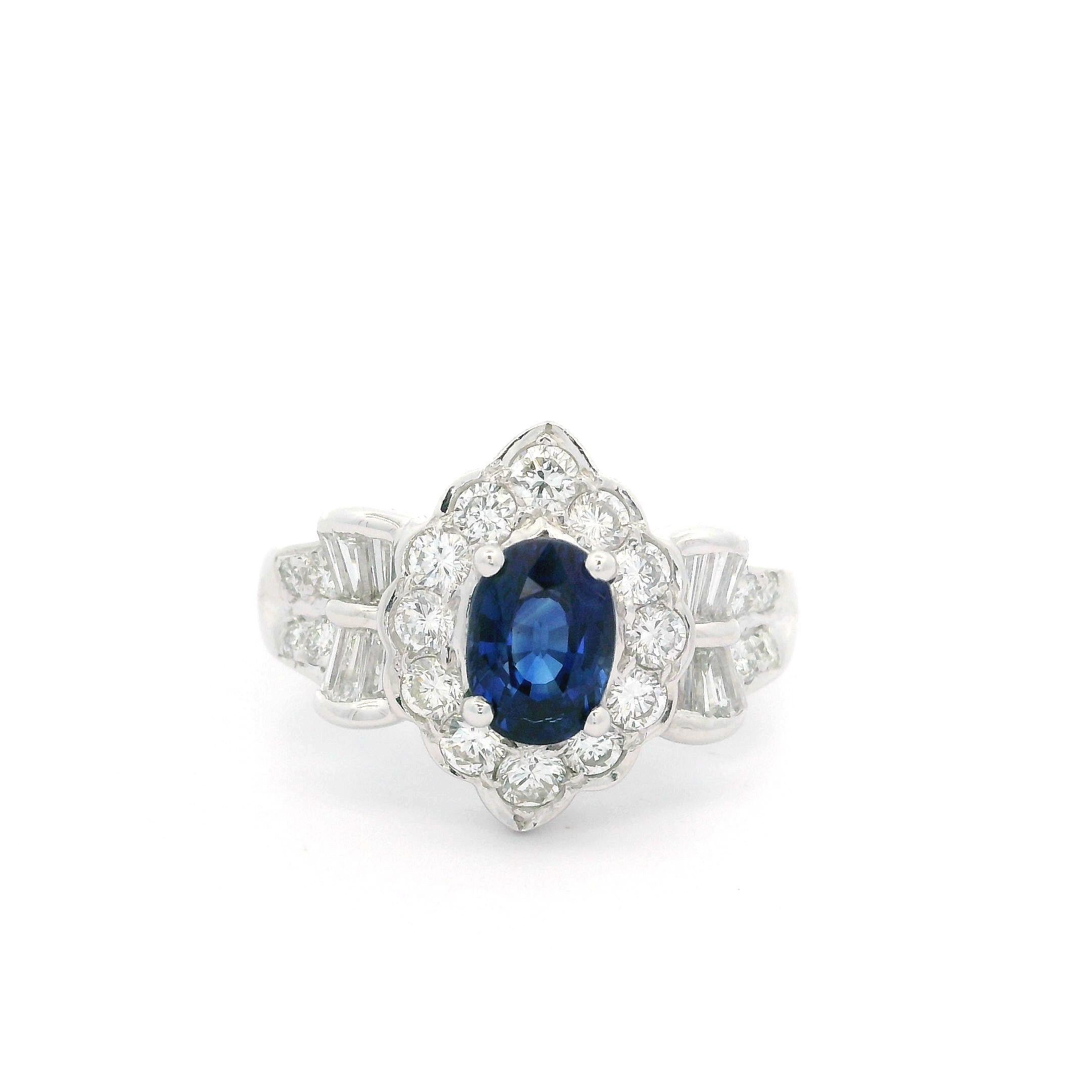 Solid Platinum GIA 2.52ctw Royal Blue Sapphire & Diamond Cocktail Ring For Sale 2