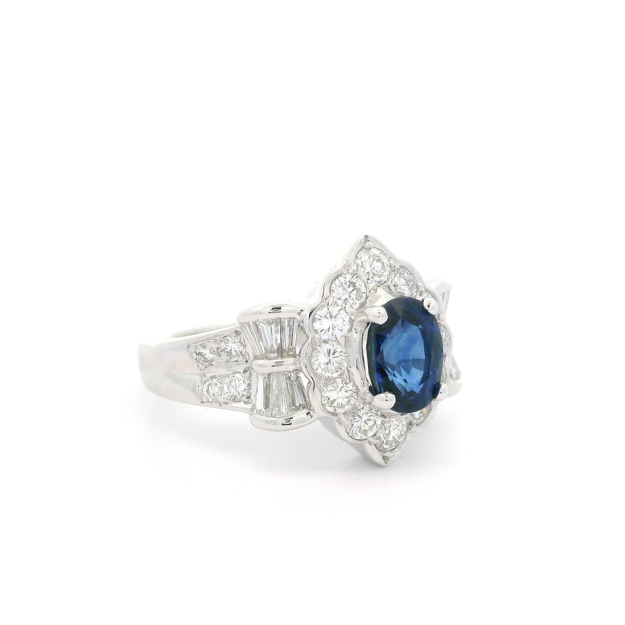 Solid Platinum GIA 2.52ctw Royal Blue Sapphire & Diamond Cocktail Ring For Sale 3