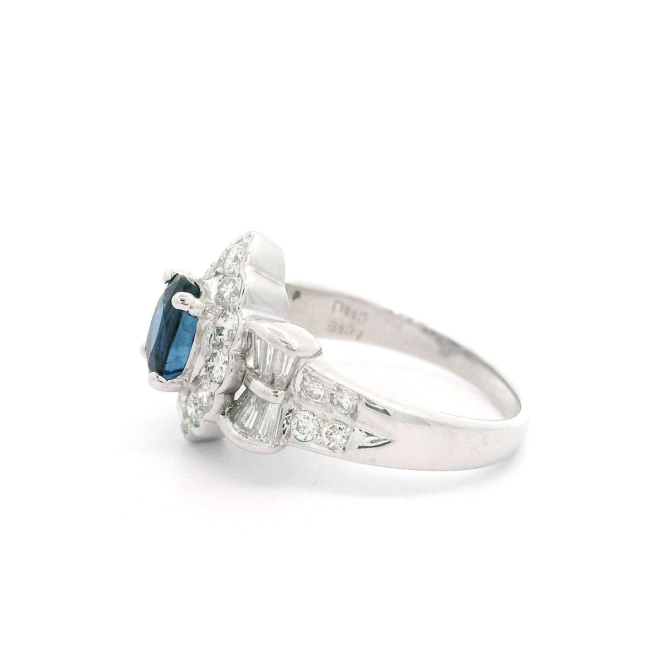 Solid Platinum GIA 2.52ctw Royal Blue Sapphire & Diamond Cocktail Ring For Sale 4