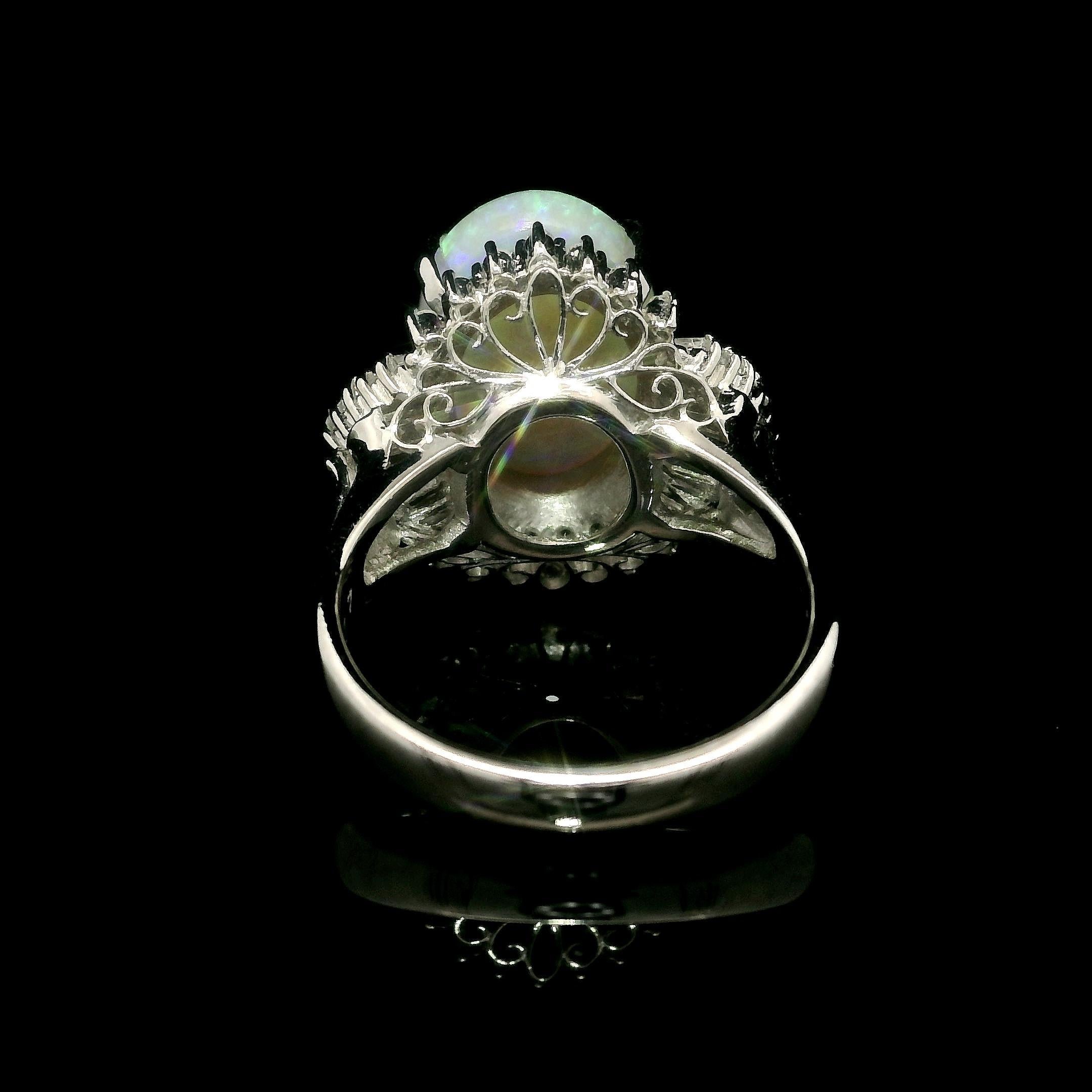 Solide Platin hohe Qualität 4,82ctw Opal & Diamant Ballerina Cocktail Ring im Angebot 8