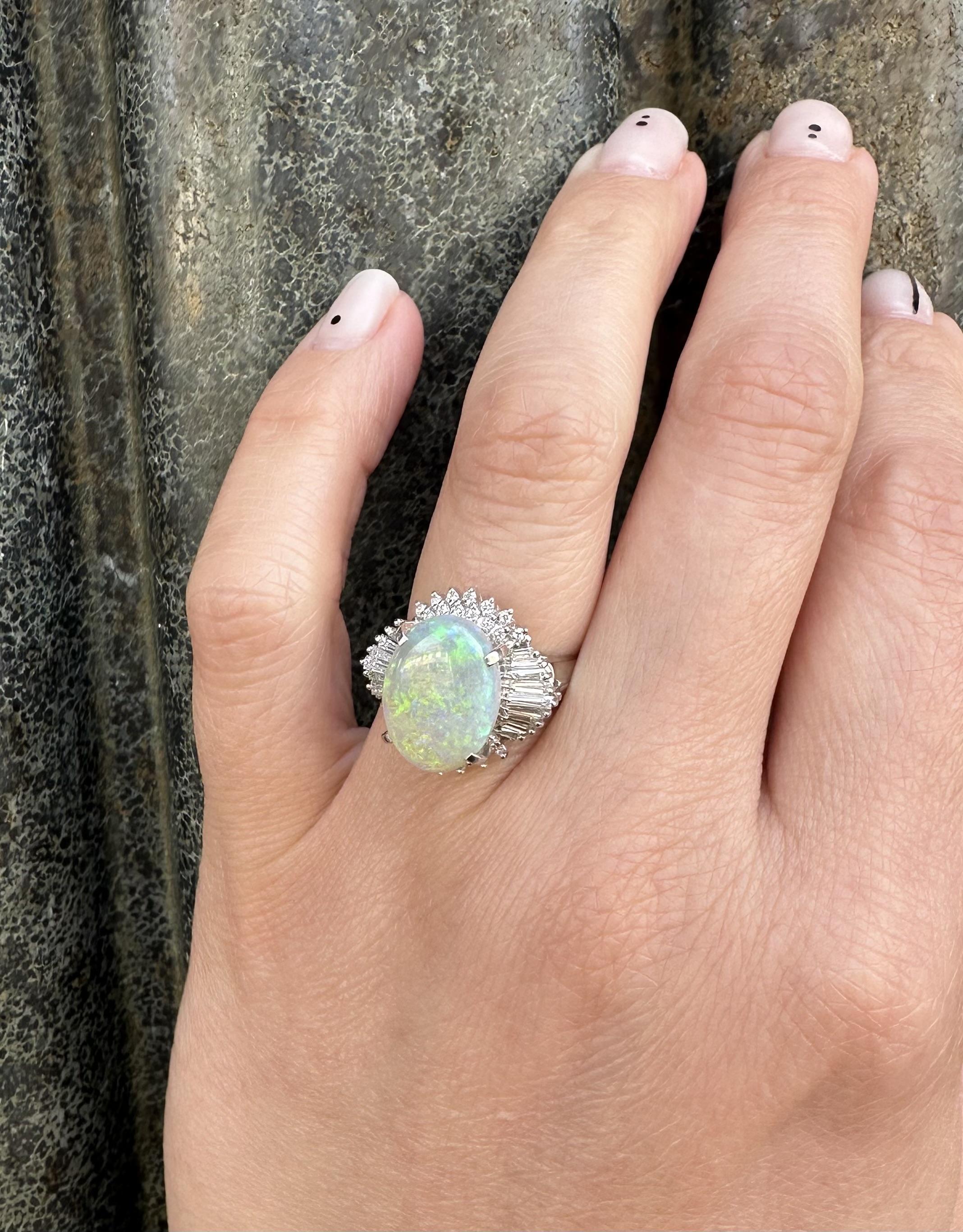 Solide Platin hohe Qualität 4,82ctw Opal & Diamant Ballerina Cocktail Ring im Angebot 10