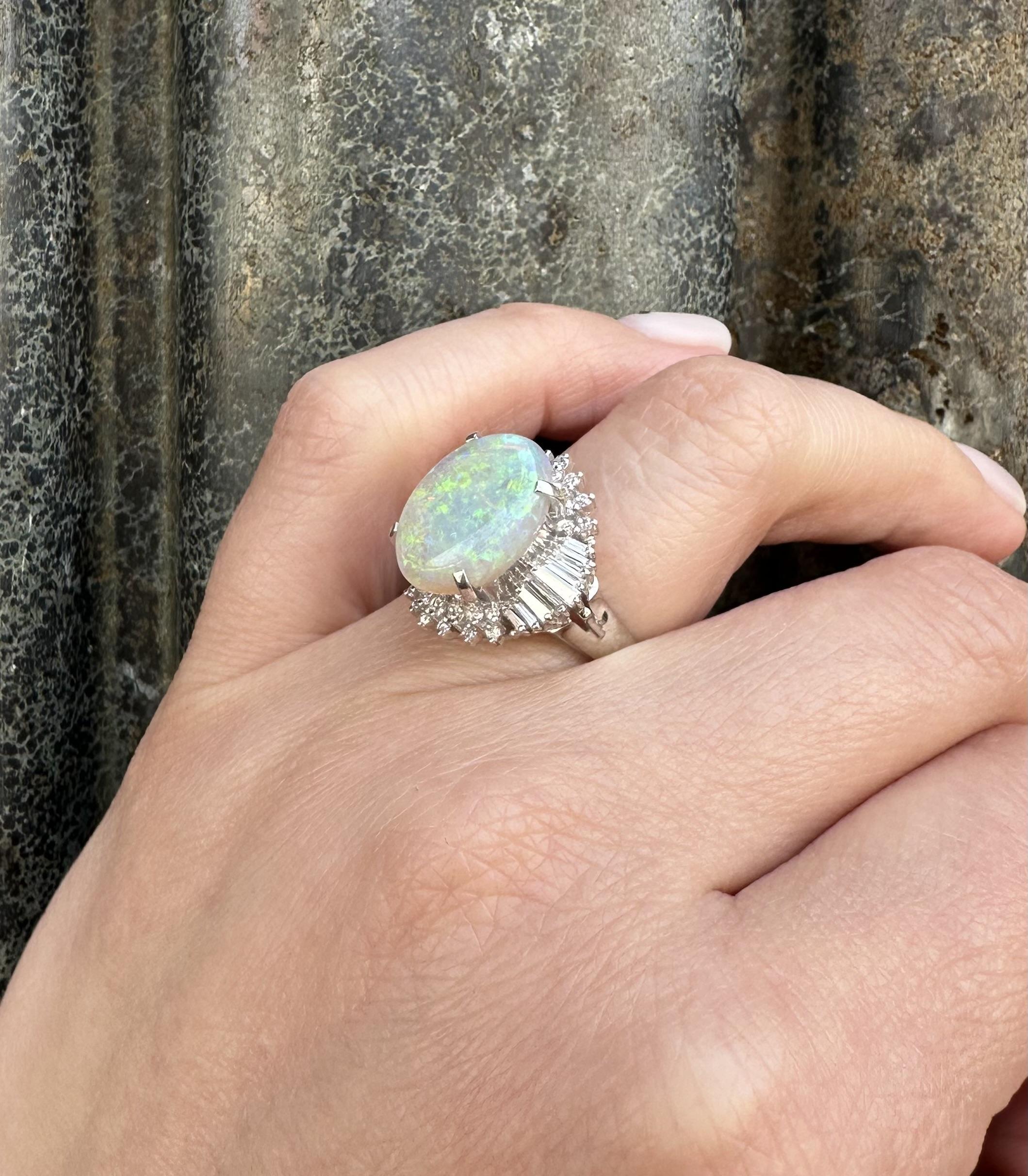Solide Platin hohe Qualität 4,82ctw Opal & Diamant Ballerina Cocktail Ring im Angebot 11
