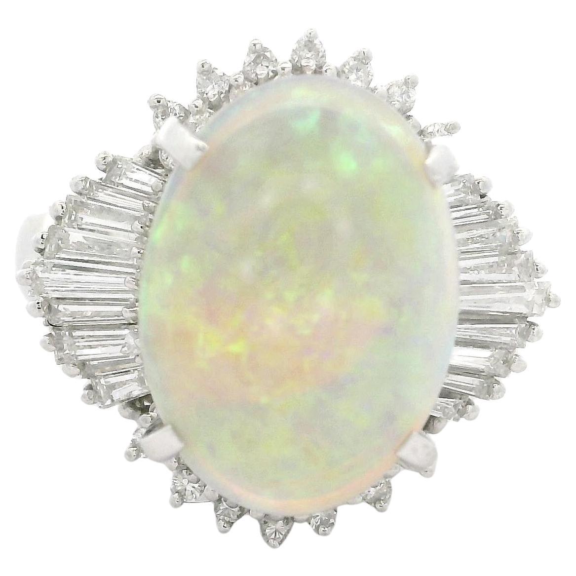 Solid Platinum High Quality 4.82ctw Opal & Diamond Ballerina Cocktail Ring