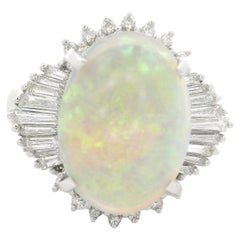 Solid Platinum High Quality 4.82ctw Opal & Diamond Ballerina Cocktail Ring