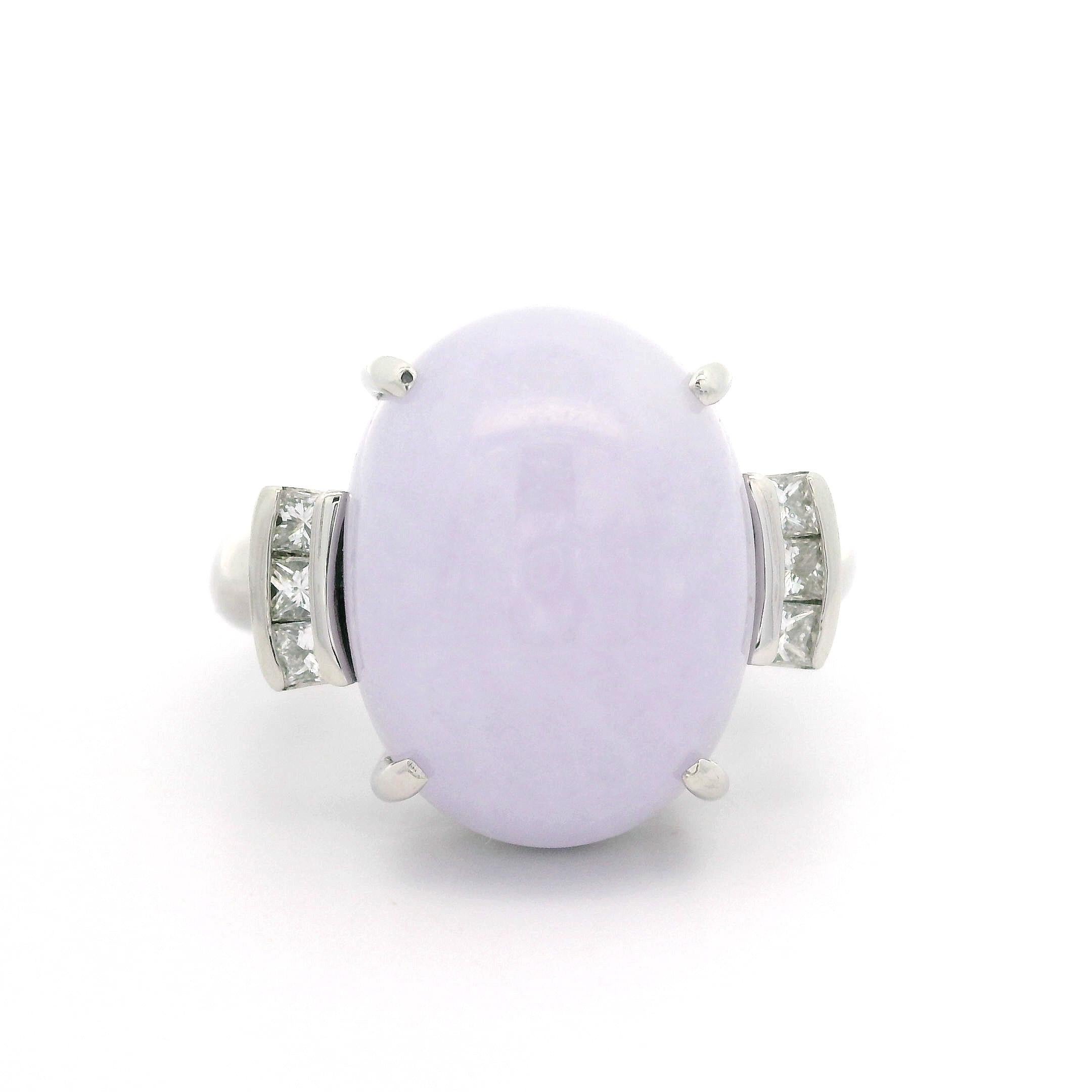 Statement-Ring aus massivem Platin, groß 13,17 ctw, ovaler lavendelfarbener Jade & Diamant im Angebot 3