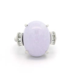 Solid Platinum Large 13.17ctw Oval Lavender Jade & Diamond Statement Ring