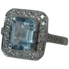 Damen-Verlobungsring mit großem Aquamarin und Diamant aus massivem Platin